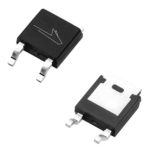 Image that includes both the front and back of the TO-252-2 package used for Wolfspeed's discrete Silicon Carbide power devices including SiC MOSFETs and Schottky diodes.