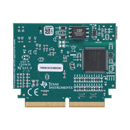 Product shot of Texas Instruments' TMDSCNCD280039C control card that can be used in Wolfspeed's SpeedVal Kit modular evaluation platform.